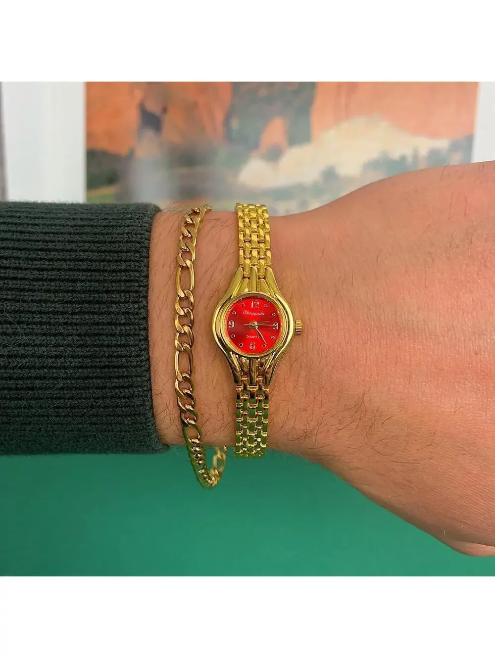 Minimalistic Gold and Red Face round dainty stainless steel y2k 2000s style